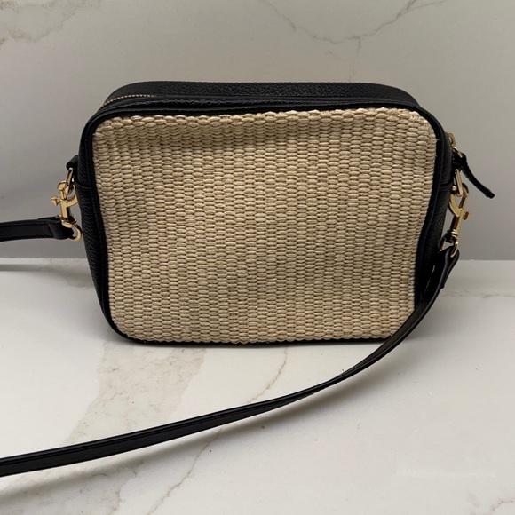 Black and Cream Woven / Italian Leather Crossbody Bag - Picture 4 of 6